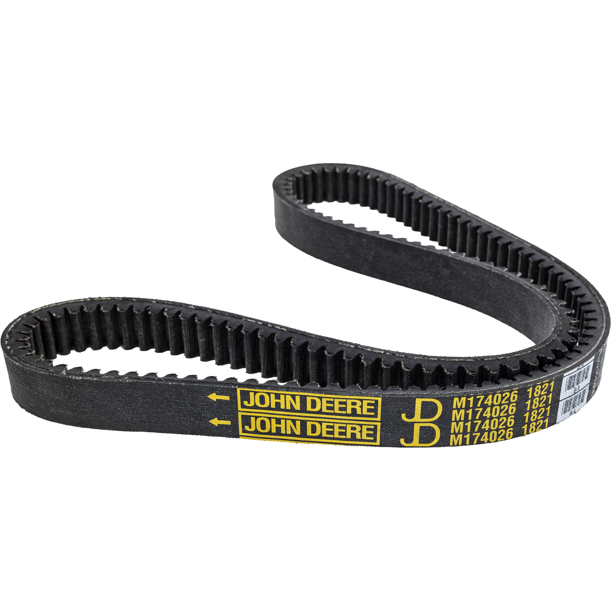 John Deere belt beside ruler showing dimensions for accurate fit verification