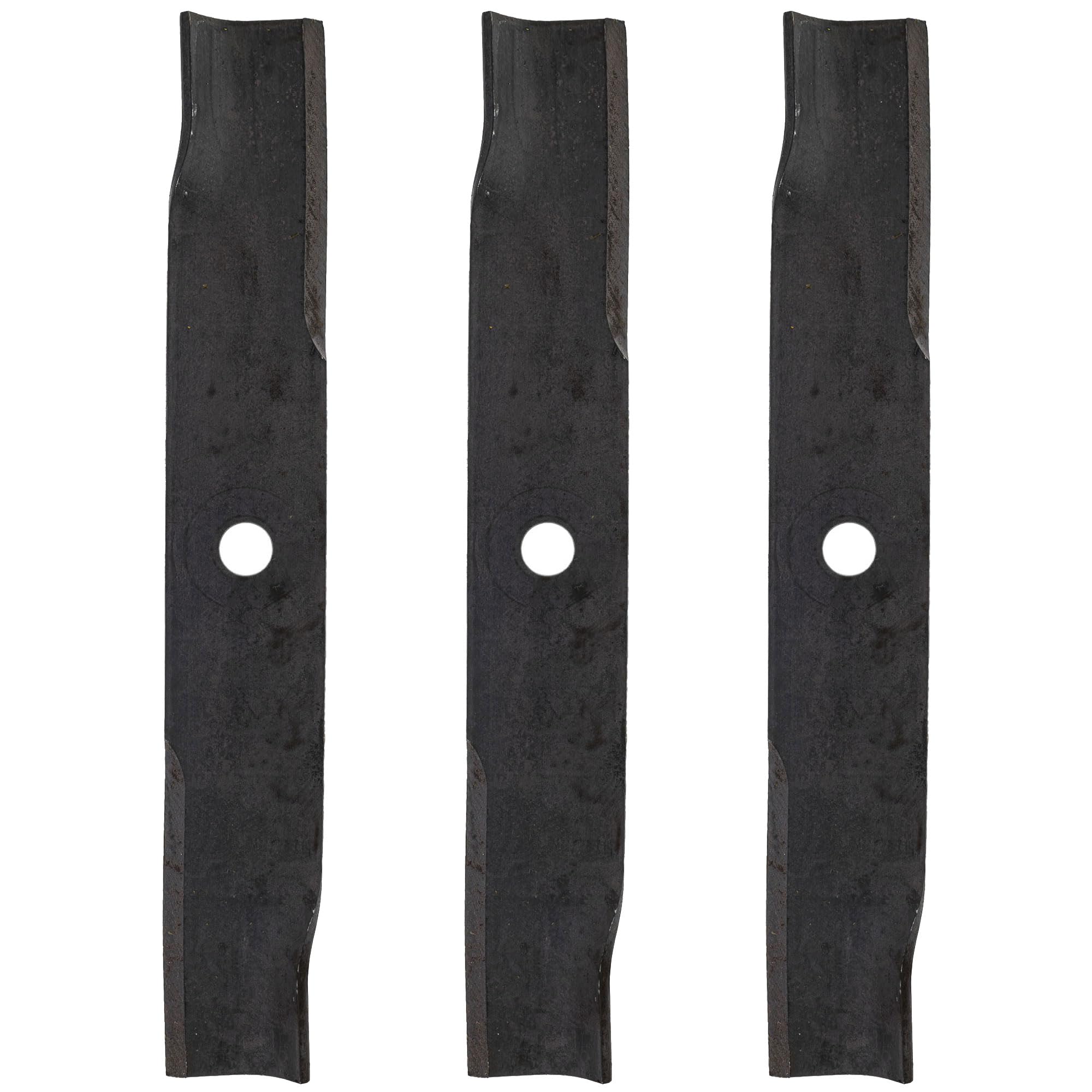 John Deere pack of three mower blades front view showing OEM quality and fit