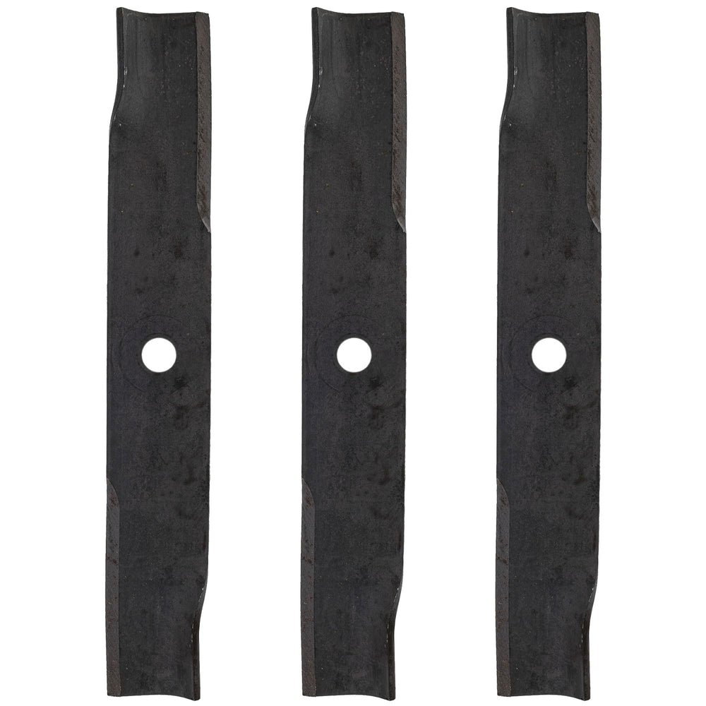 John Deere pack of three mower blades front view showing OEM quality and fit