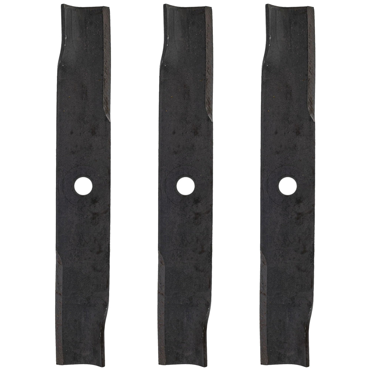 John Deere pack of three mower blades front view showing OEM quality and fit