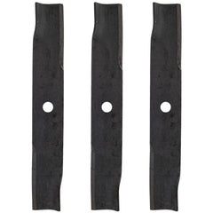 John Deere pack of three mower blades front view showing OEM quality and fit
