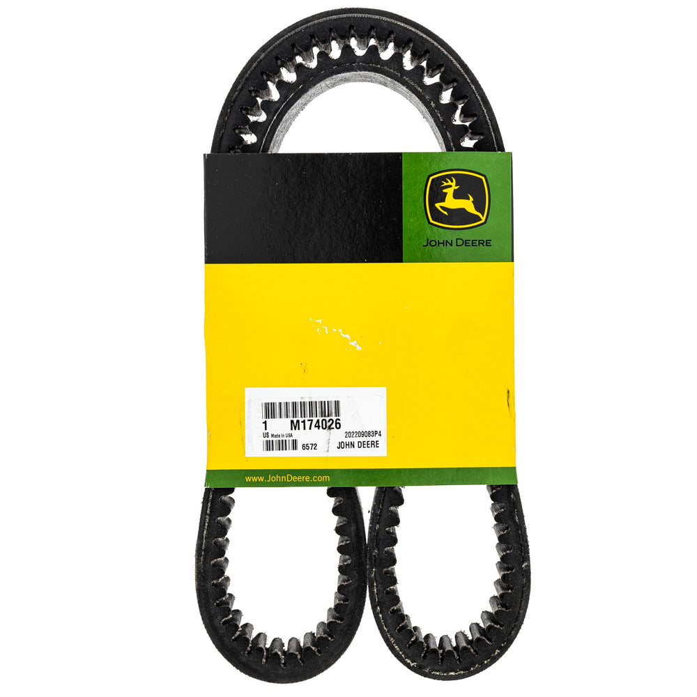 Close-up of John Deere belt ribs and material offering clear durability view