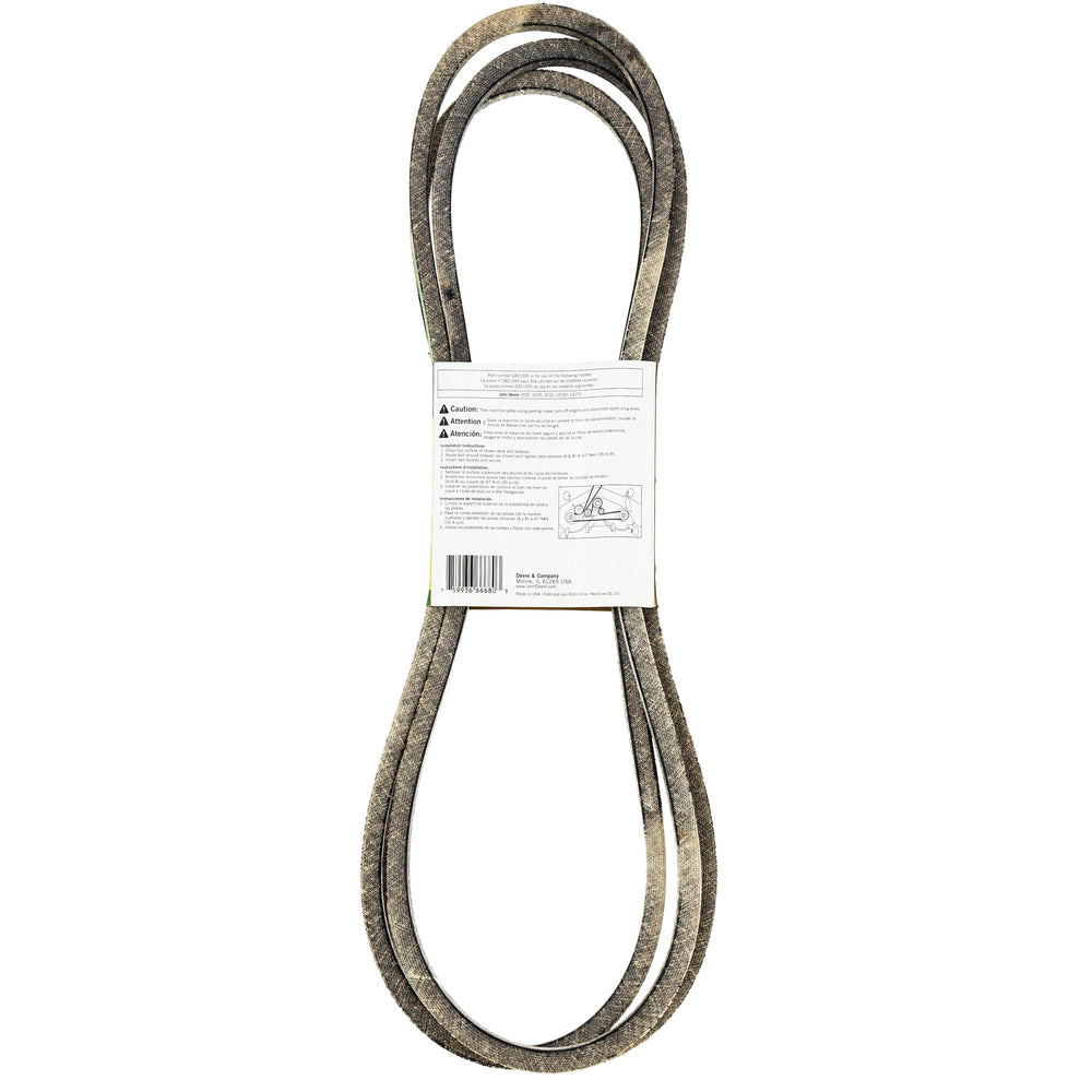 John Deere GX21395 close-up of belt edge displaying durable finish to resist fraying