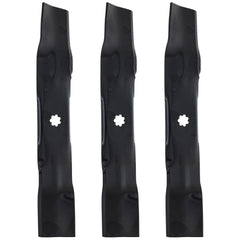 John Deere GX21784 blades front view showing packaged three-pack for easy replacement