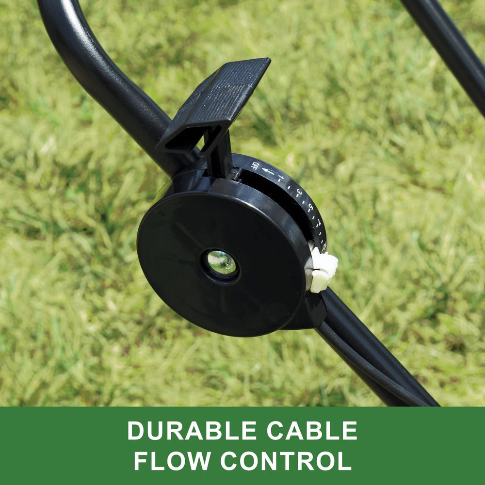 John Deere handle and cable control closeup showing easy flow adjustments