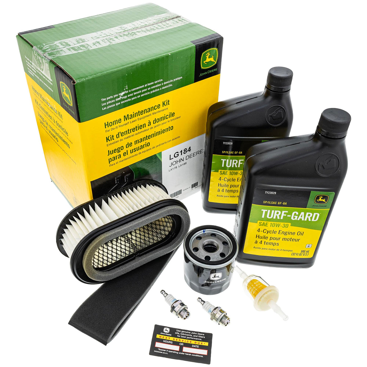 John Deere kit front packaging showing complete LG184 contents and ease