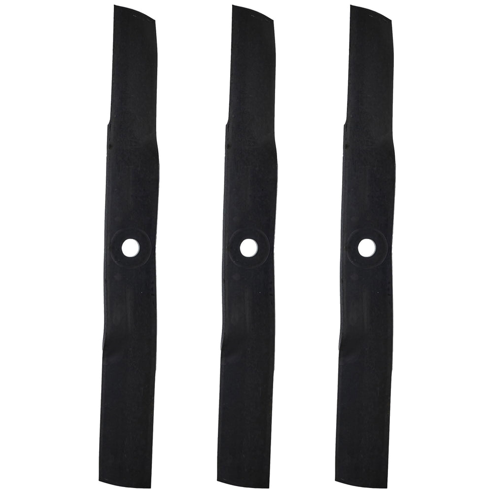 John Deere M143504 three-blade set front view showing OEM fit and finish