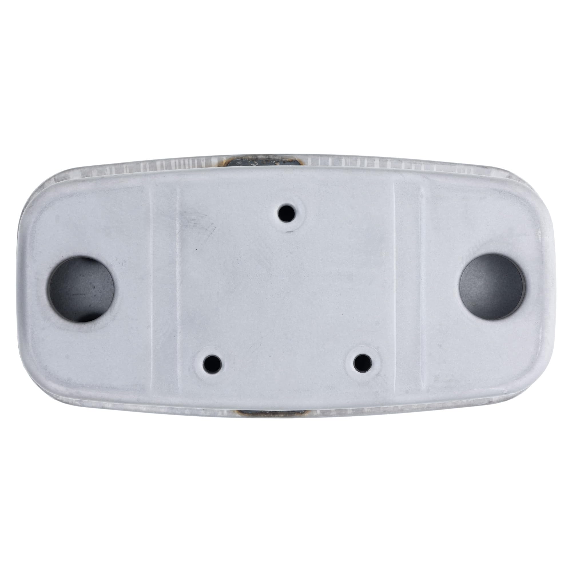 John Deere muffler beside ruler showing dimensions for proper replacement