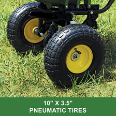 John Deere pneumatic tire detail showing smoother rolling over uneven lawns