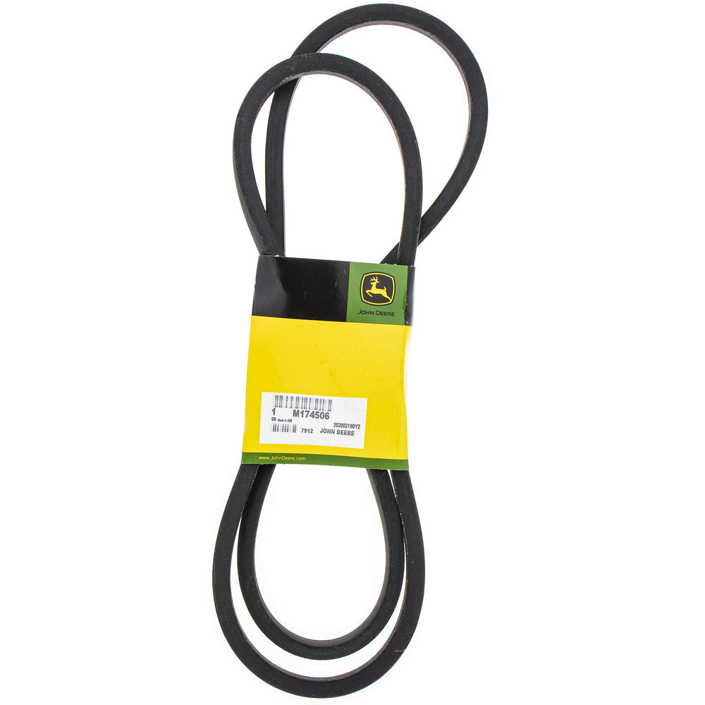 Close-up of John Deere V-belt aramid fibers and rubber profile illustrating durability