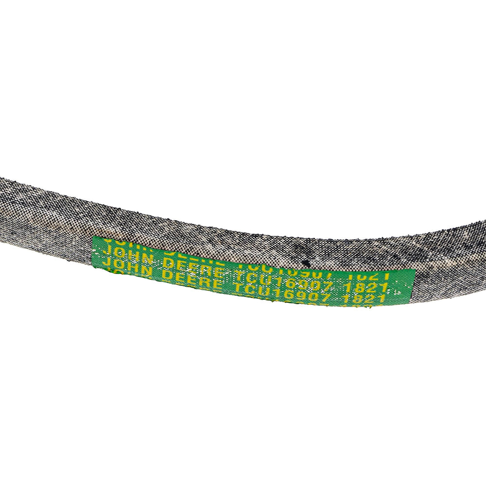 John Deere belt installed on mower deck demonstrating smooth pulley fit and improved drive performance