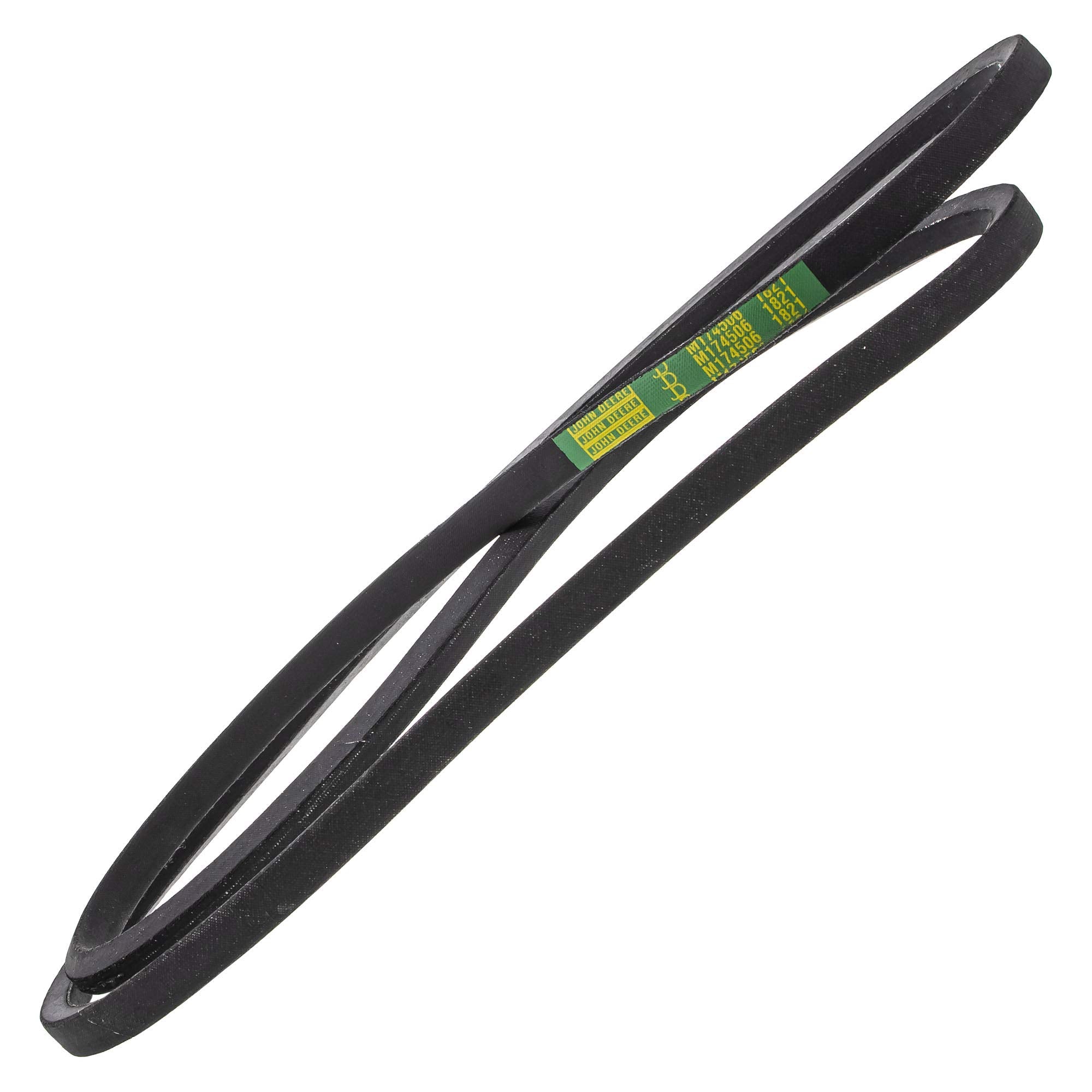 John Deere V-belt next to ruler showing 78.161 inch effective length for accurate fitment