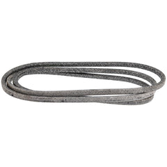 John Deere belt beside measuring tape showing 5/8 inch width and 115 inch length for exact fit