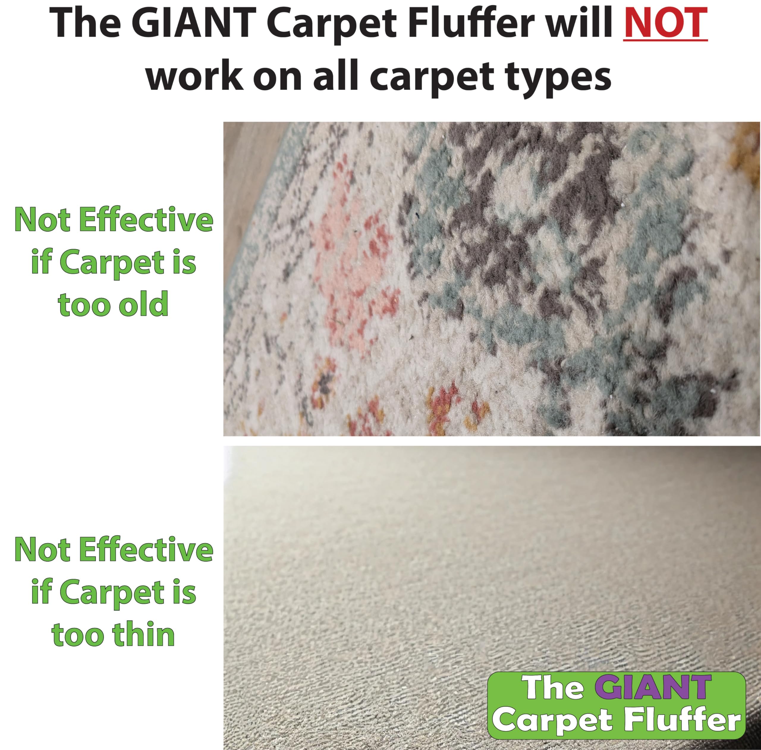 Johnny World rake in use on living room rug restoring plush pile