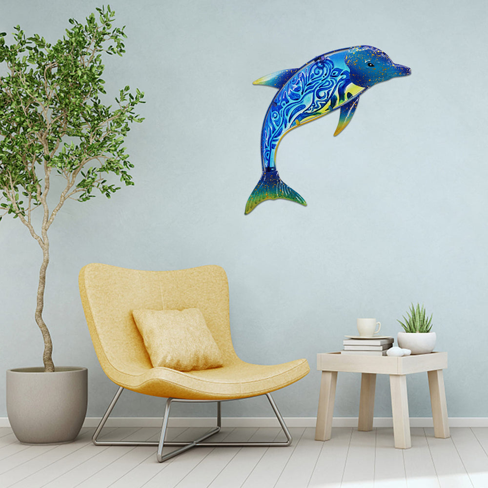 John's Studio dolphin mounted on garden fence creating curb appeal