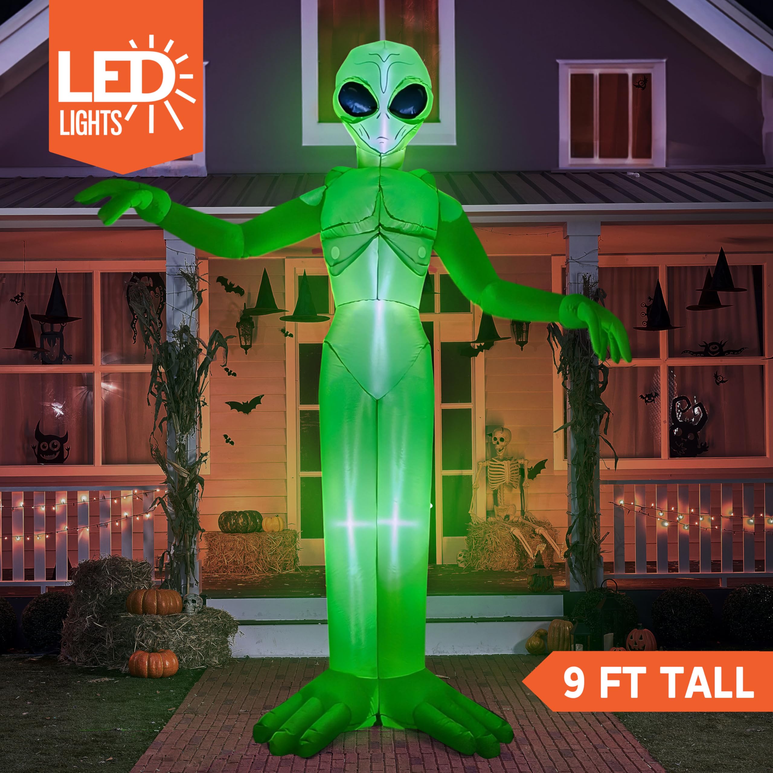 Joiedomi alien glowing at night with built-in LEDs for visibility