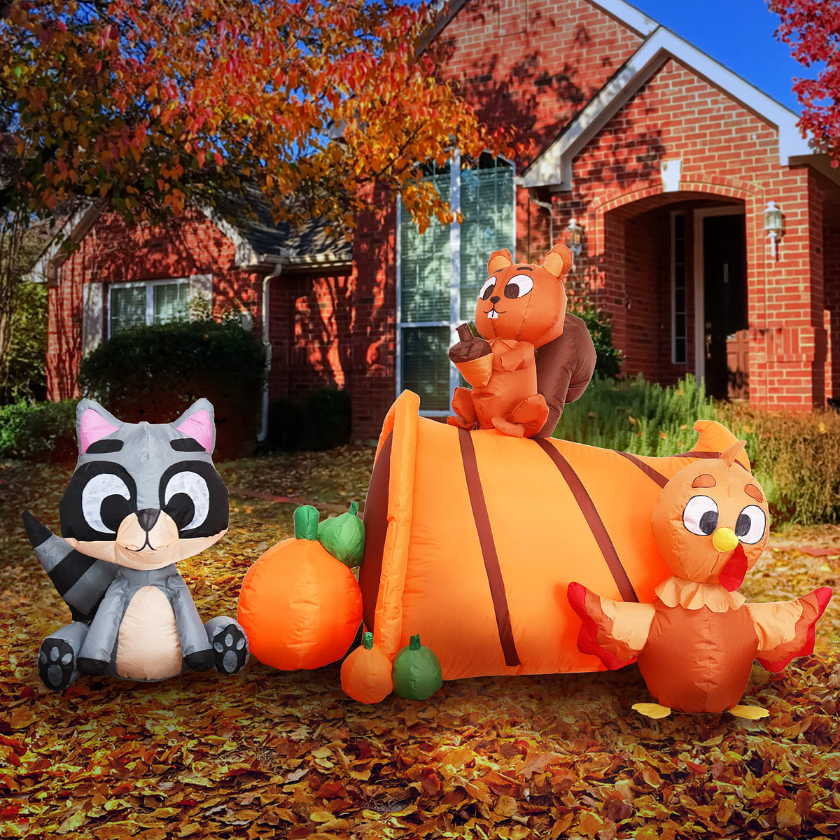 Joiedomi front view of 7ft cornucopia and animals showing festive curb appeal