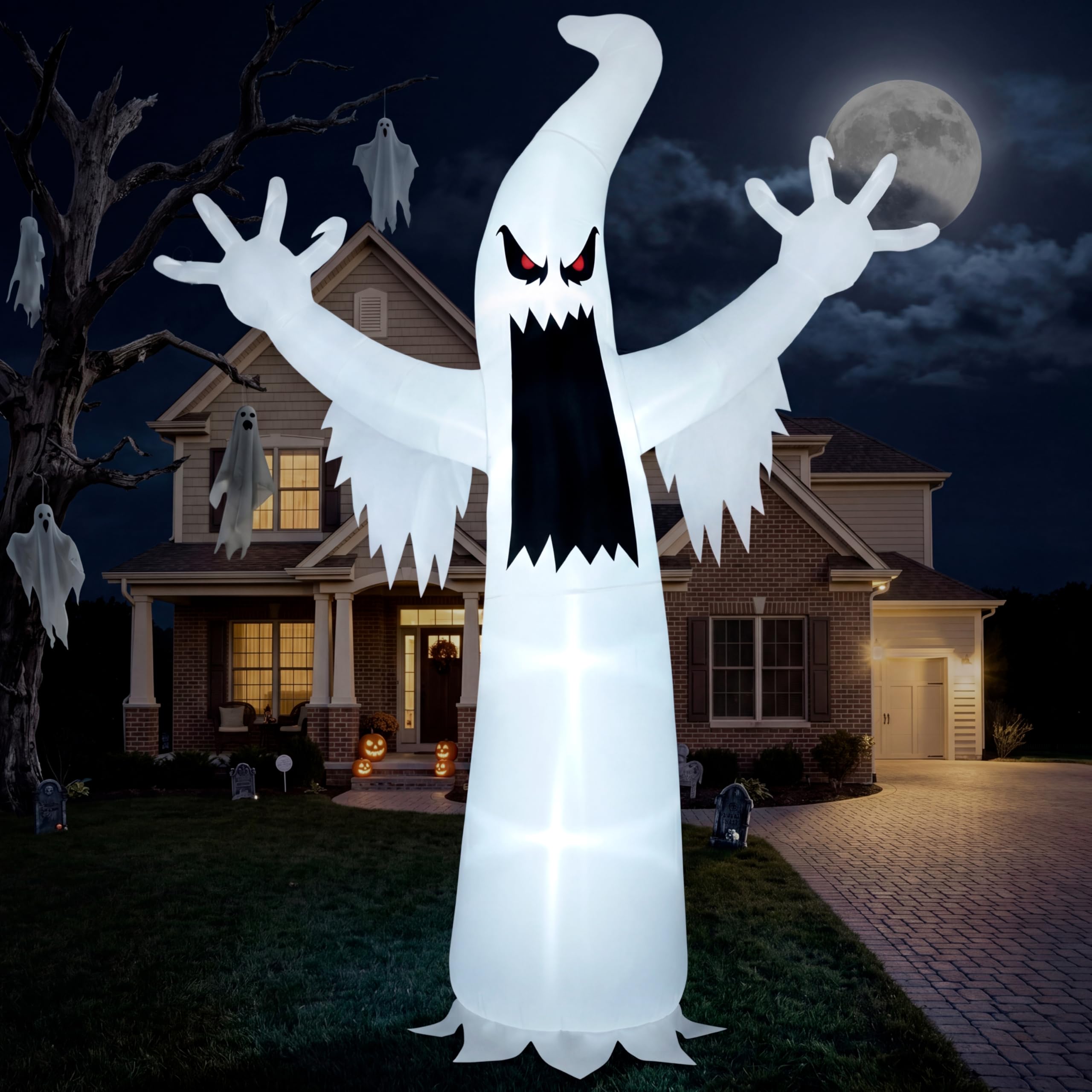 Joiedomi front view 12ft ghost showing dramatic yard presence and curb appeal