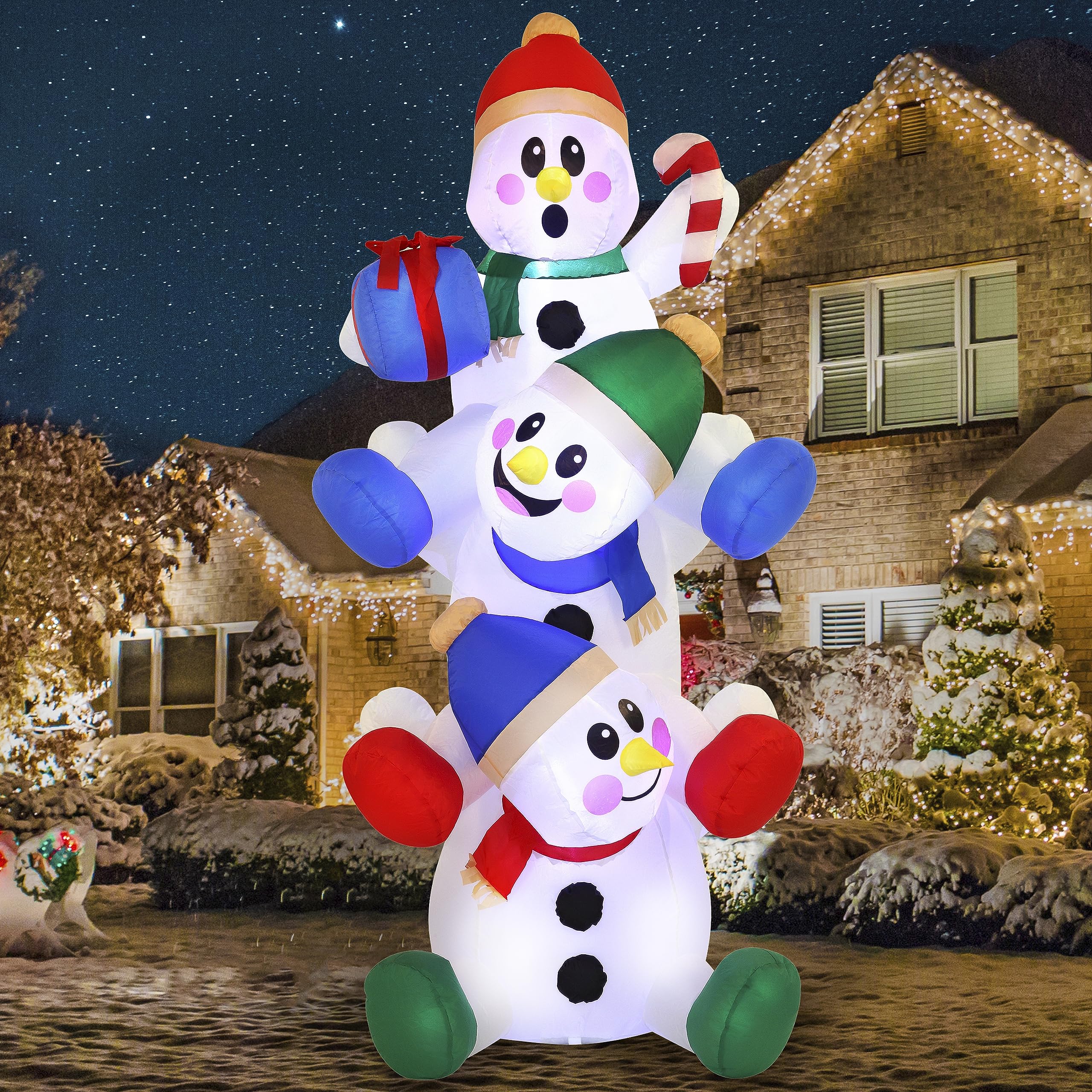 Joiedomi front view stacked snowman bright holiday focal point