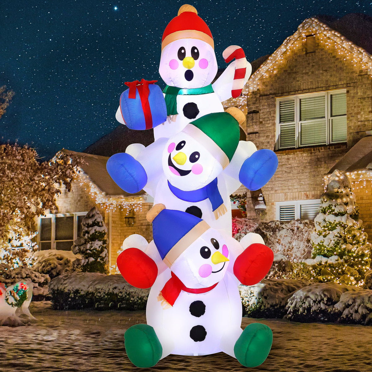 Joiedomi front view stacked snowman bright holiday focal point