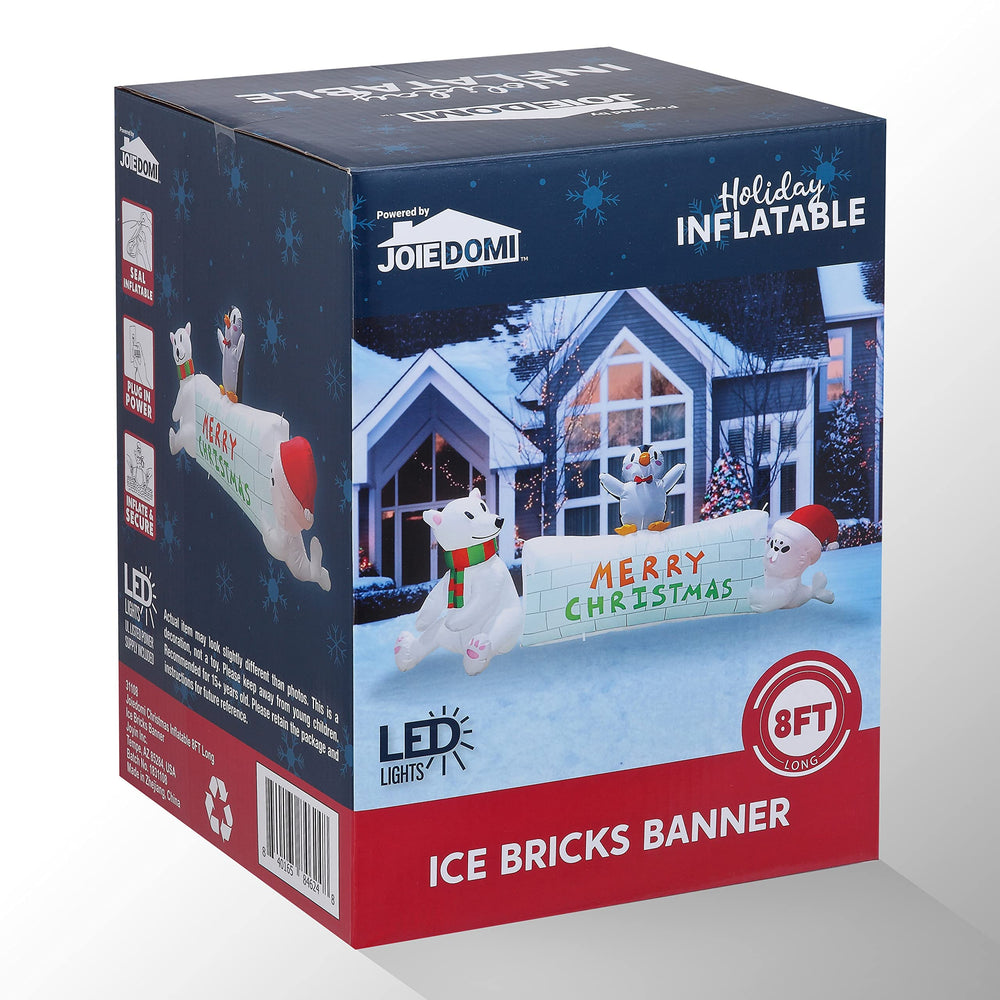 Joiedomi fully inflated banner in a lawn setting creating instant holiday display