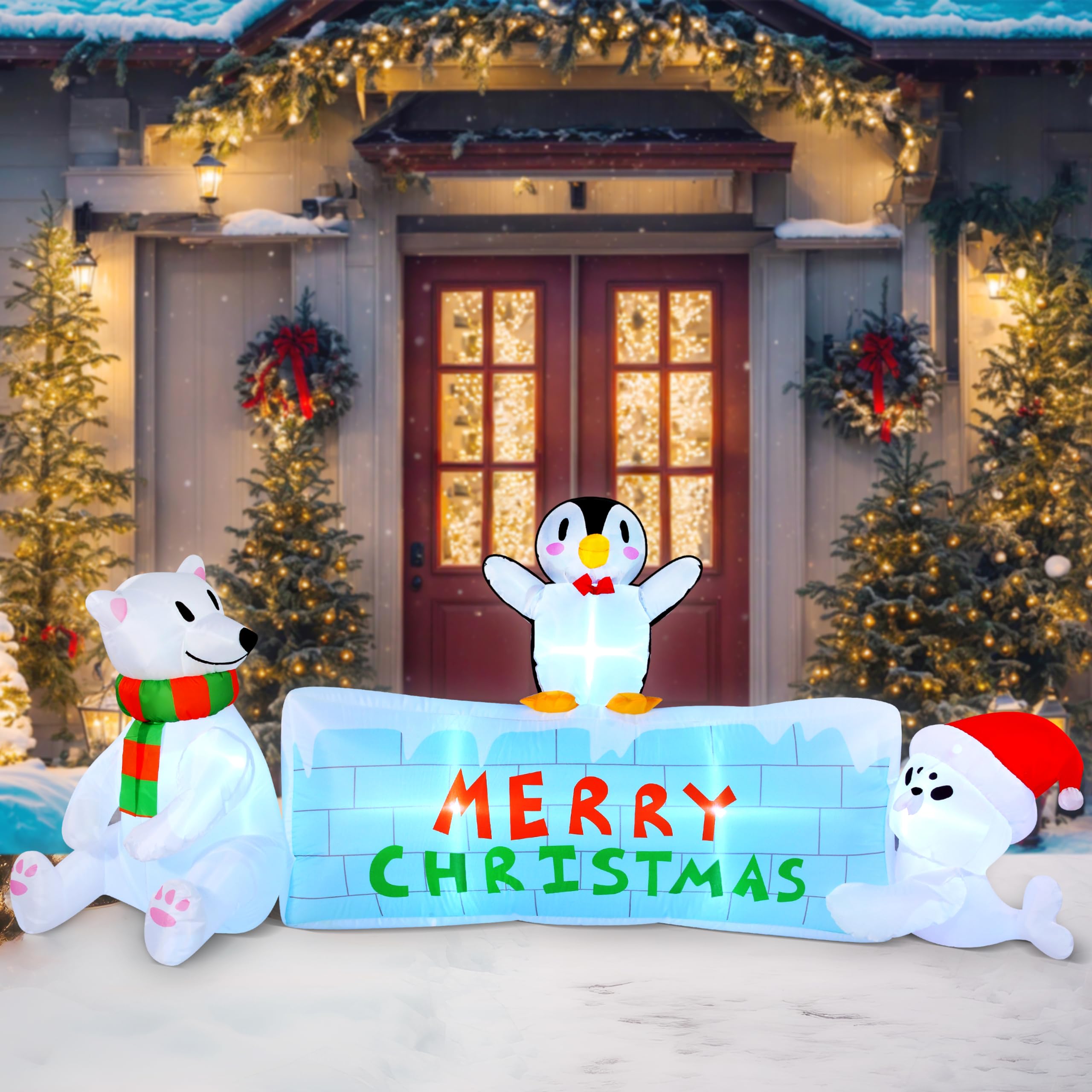 Joiedomi front view of 8 ft ice bricks banner showing characters and curb appeal