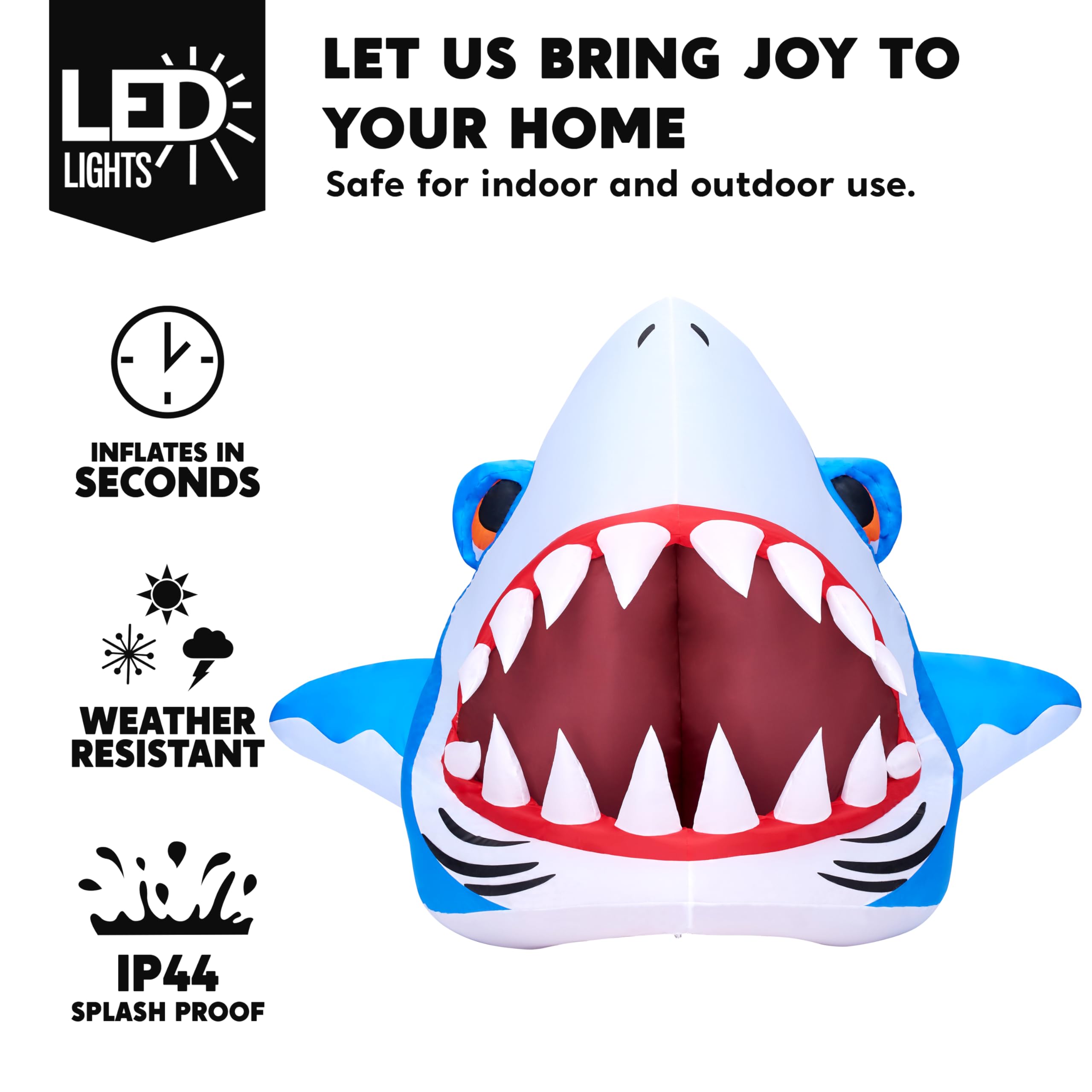 Joiedomi shark lit by LEDs at night creating eye-catching glow
