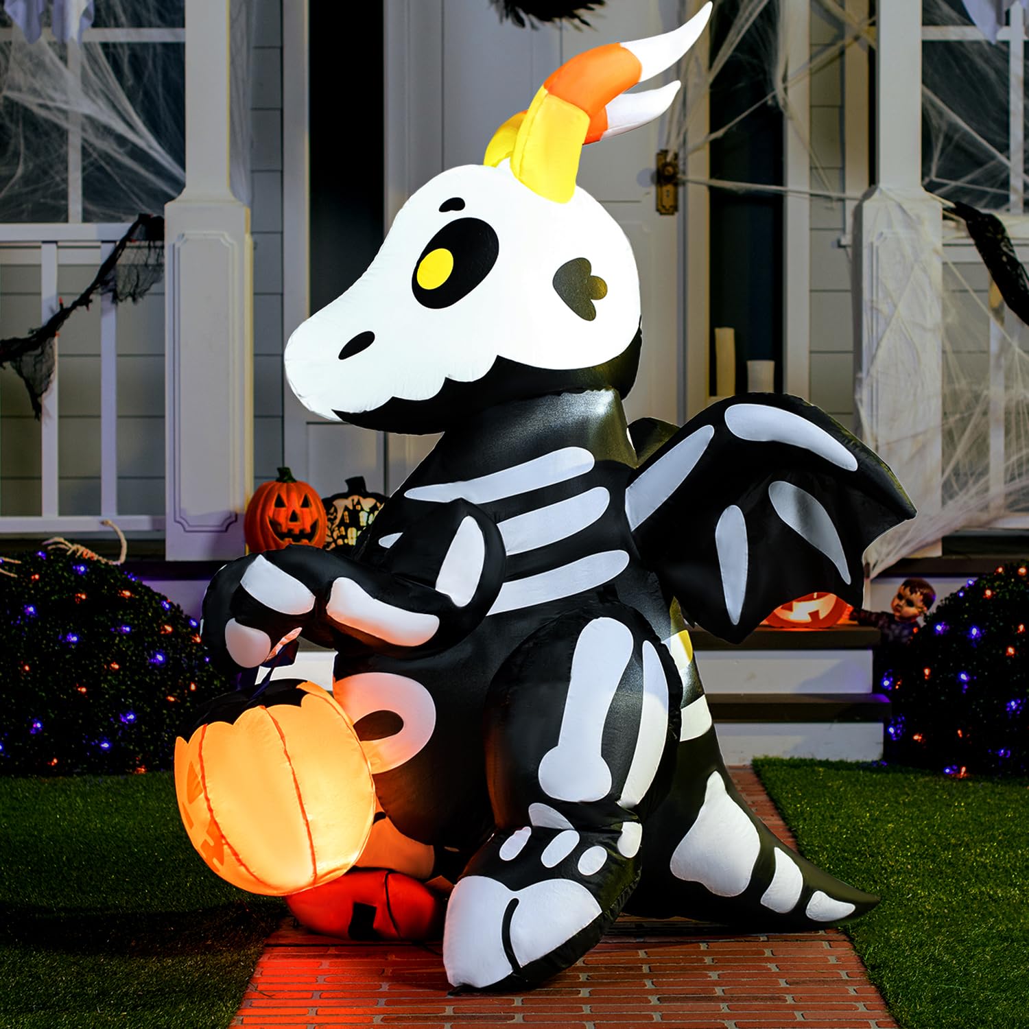 Joiedomi skeleton dragon front view showing spooky lit pose and curb appeal