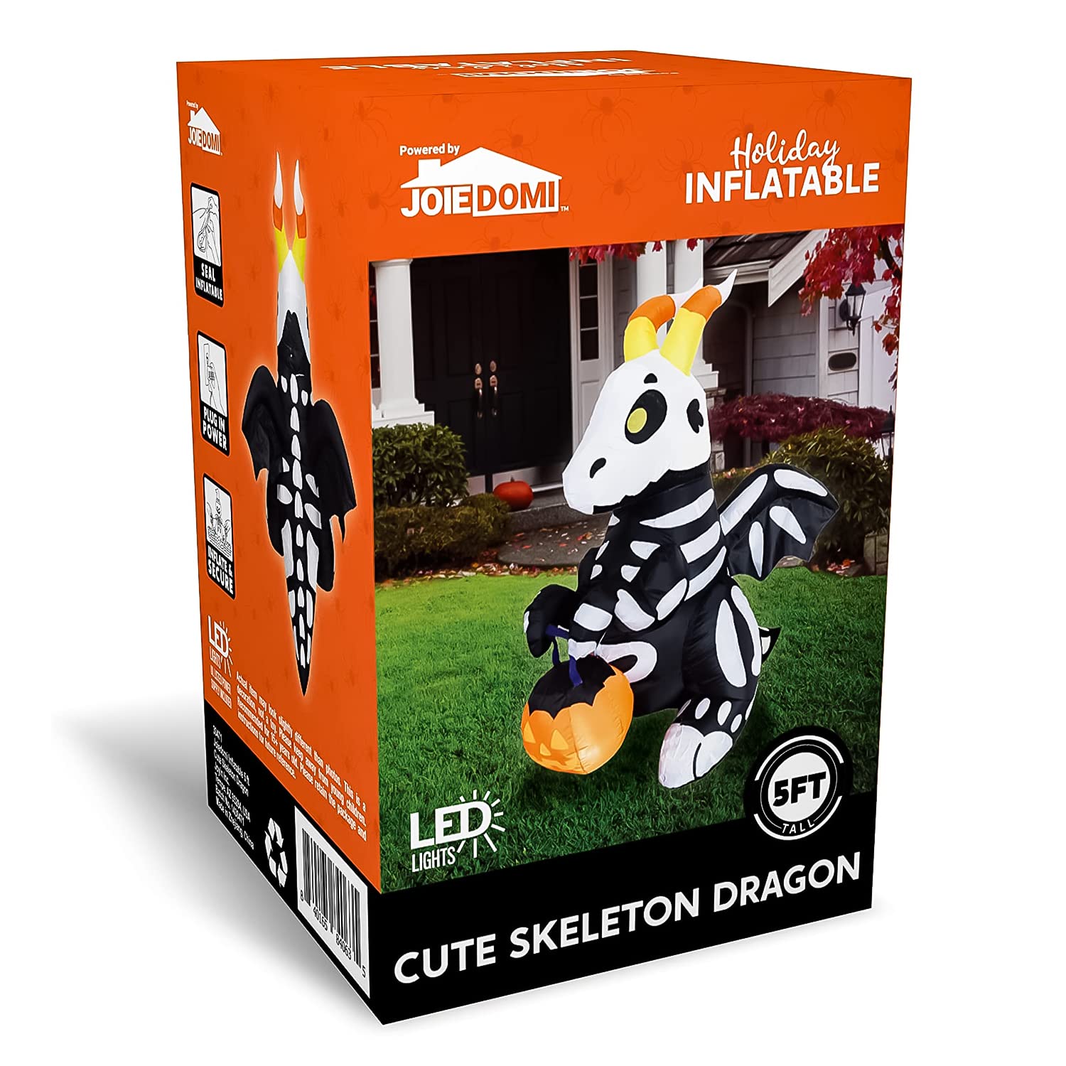 Joiedomi skeleton dragon lit at night creating an attention-grabbing lawn scene