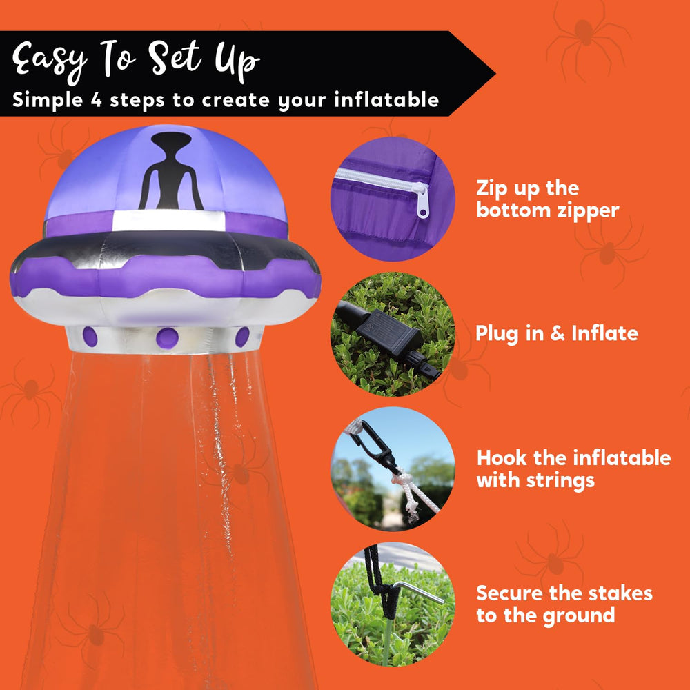 Joiedomi illuminated UFO at night enhancing Halloween curb appeal