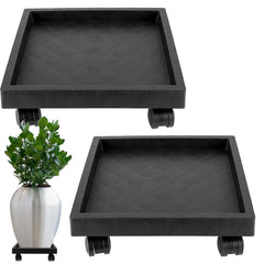 JOIKIT front view of charcoal square plant caddy showing stable platform and wheels