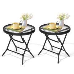 JOINHOM front view of two black side tables showing compact modern design and saving space