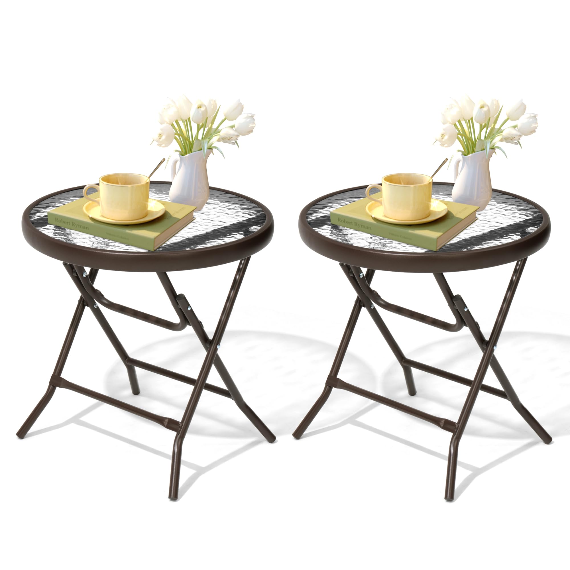 JOINHOM front view of brown side table showing stable base and elegant look