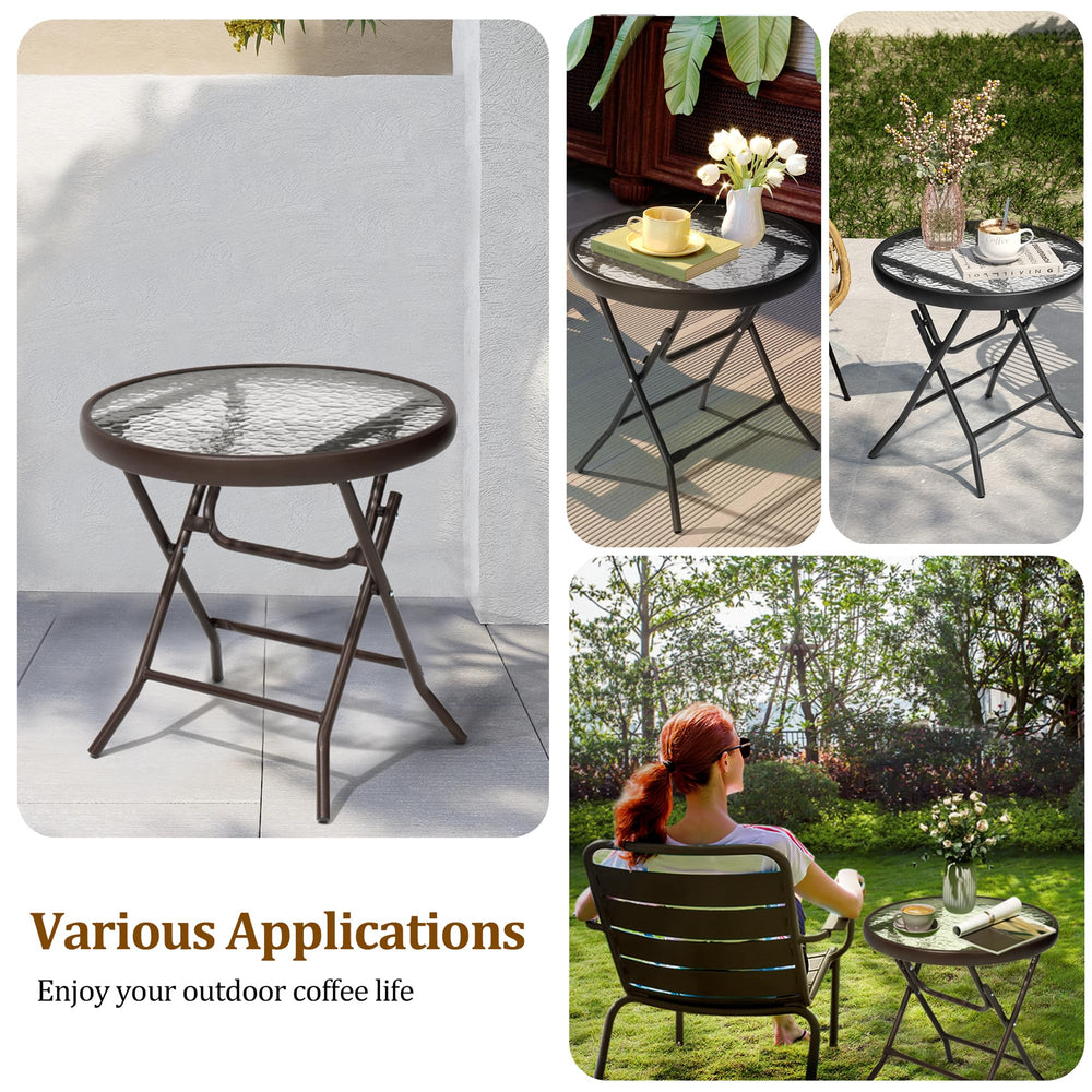 JOINHOM size scale next to chair showing 17.7" height benefit: pairs with standard patio seating