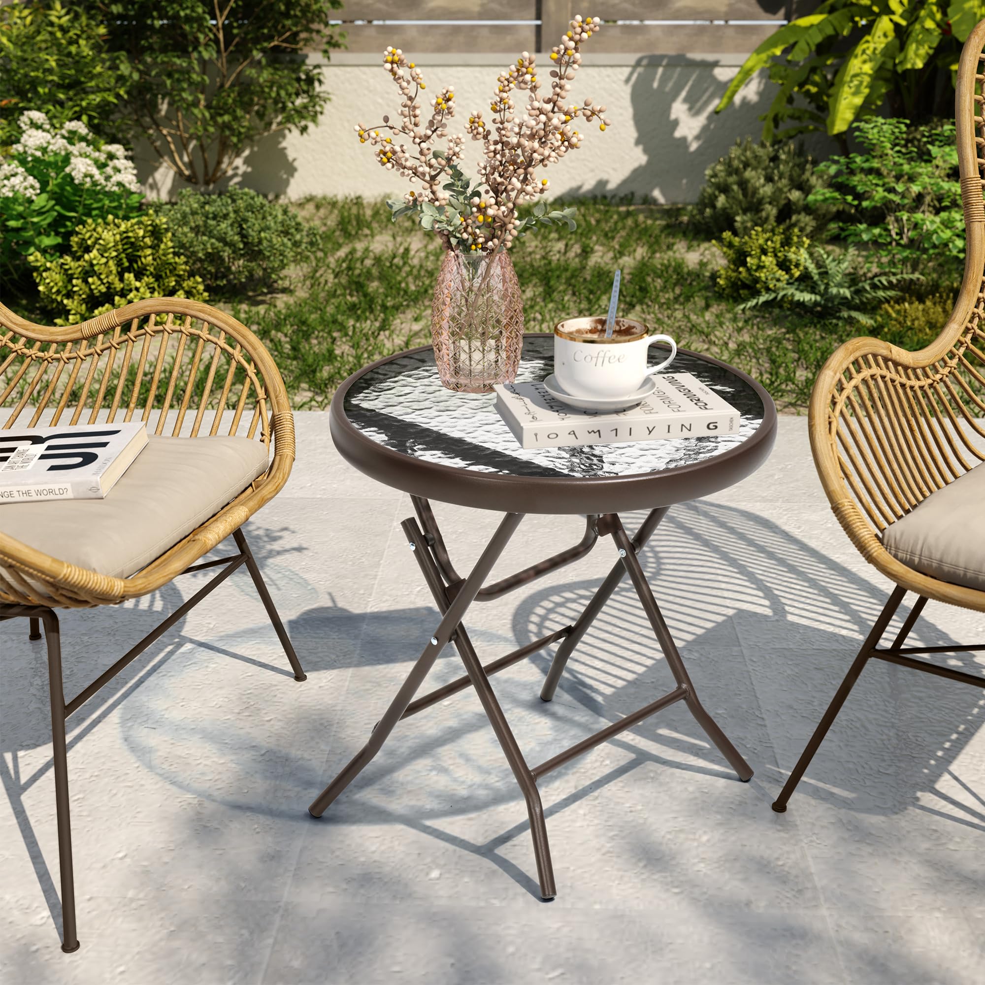 JOINHOM size comparison next to patio chair showing 17.7 inch scale
