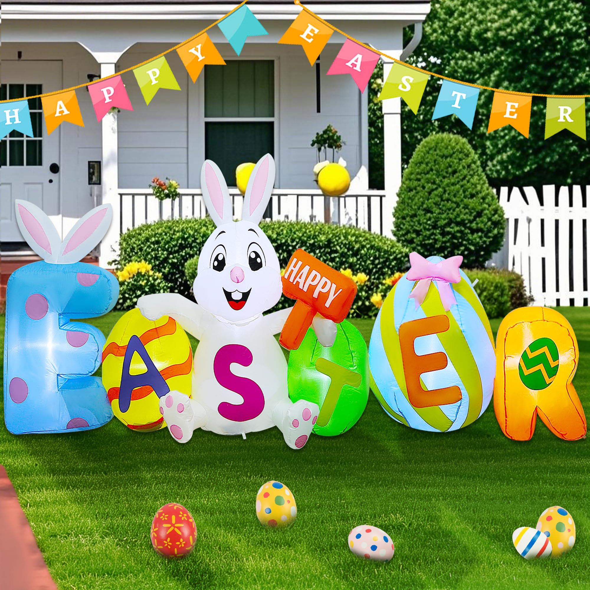 Joliyoou front view eight-foot Easter inflatable bright yard focal point