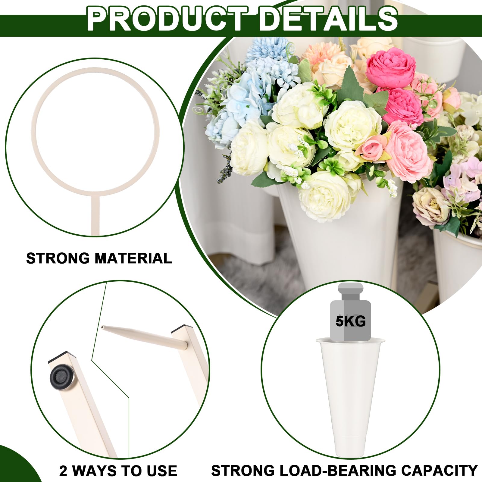 JolliKids plastic bucket detail showing durable, lightweight vase benefit