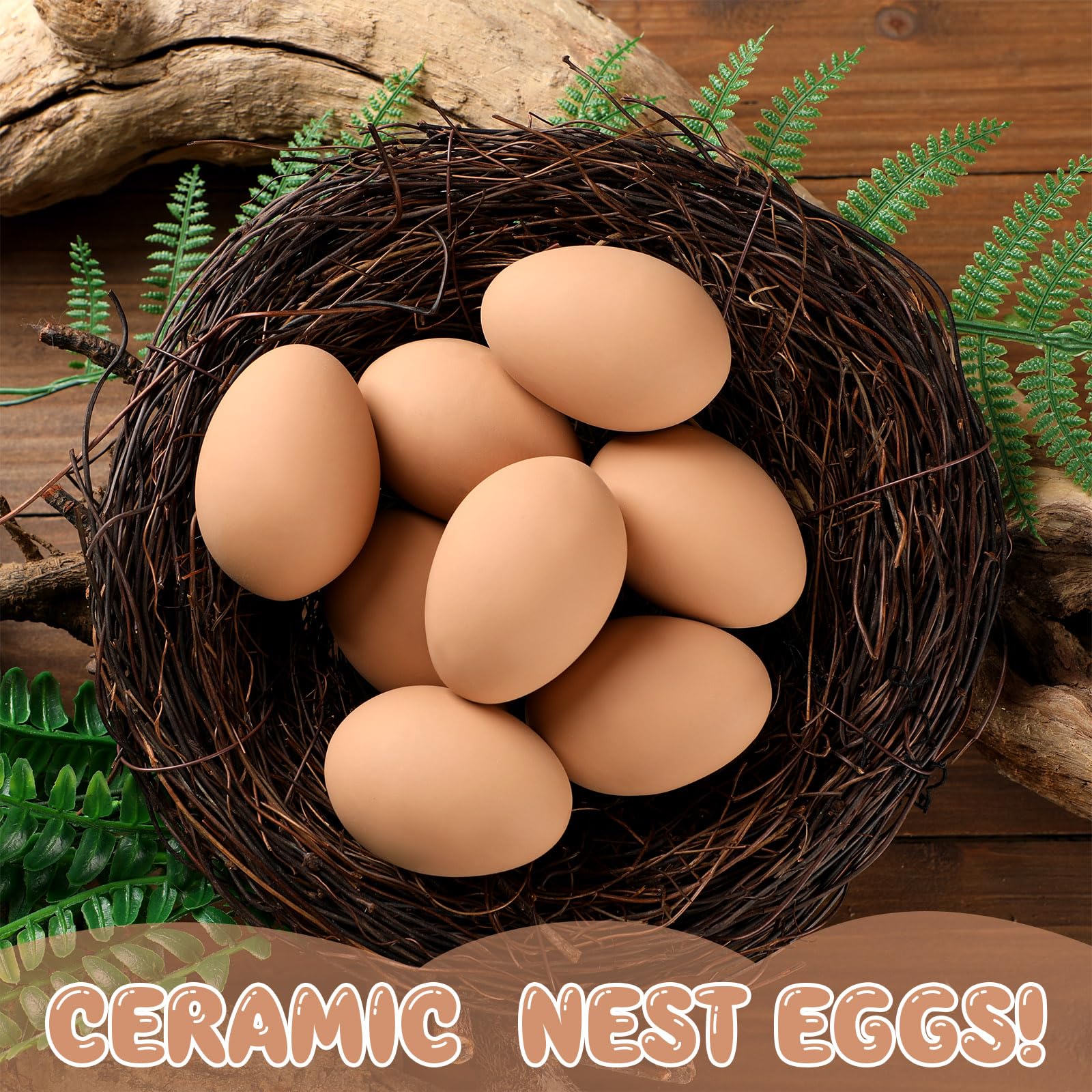 JolliLudo ceramic eggs placed in a nesting box guiding hens to lay