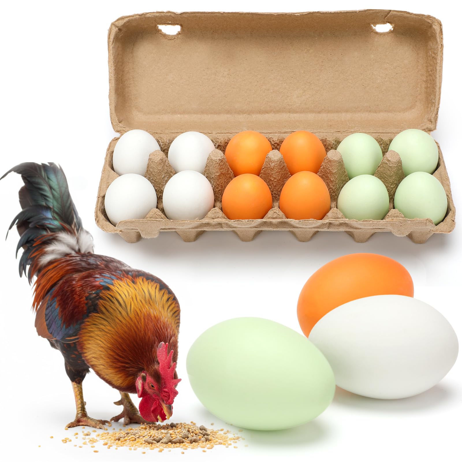 JolliLudo front view of 12 ceramic eggs showing set and benefit of consistent nesting cues