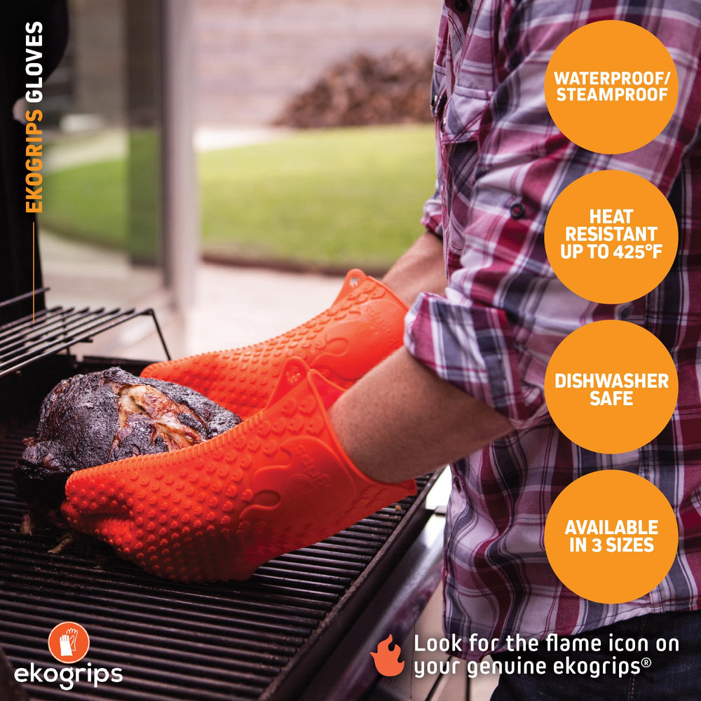 Jolly Green Ekogrips in use at a grill holding hot meat for safe handling