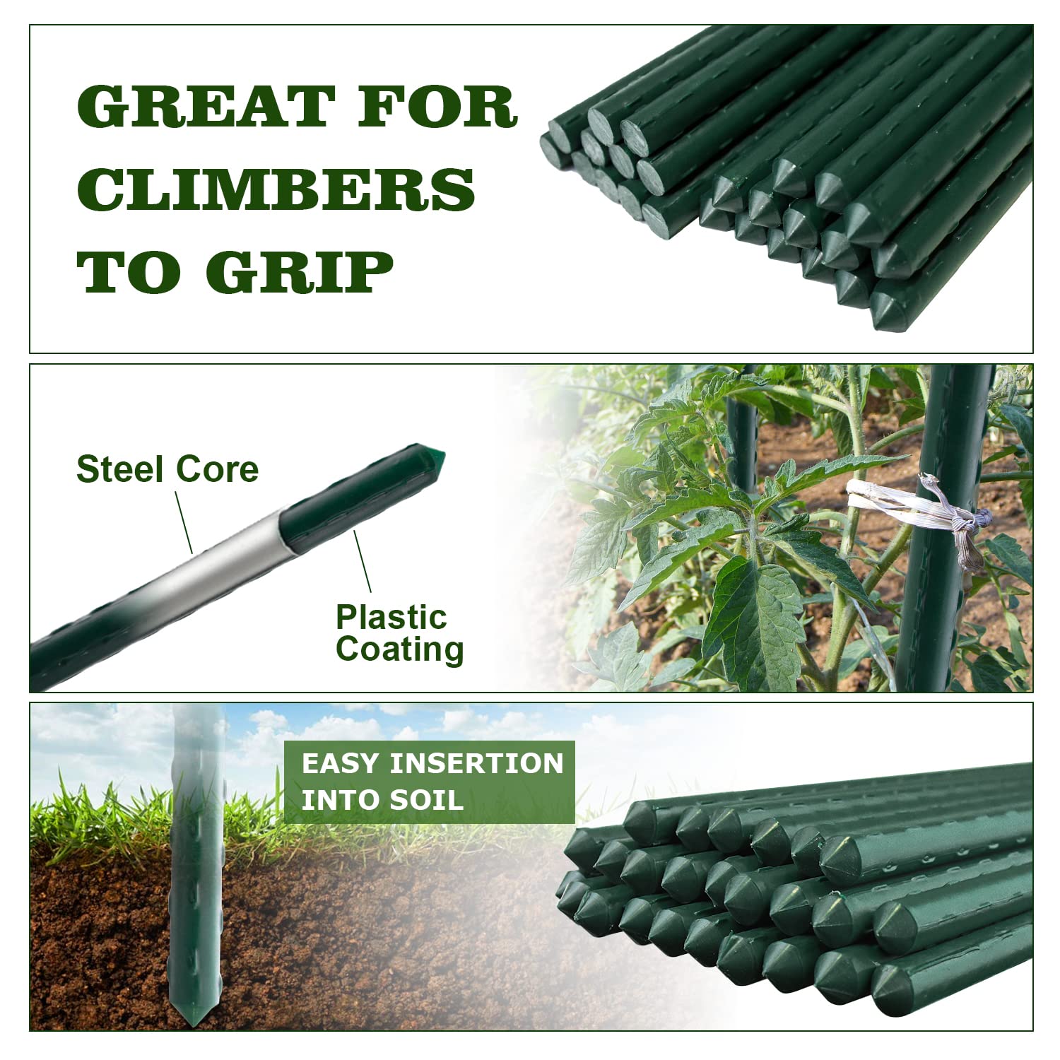 Jollybower stakes supporting tomato plant to prevent stem damage and improve airflow