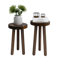 JOLLYMER front view of two dark walnut stands showing stable tripod design and style