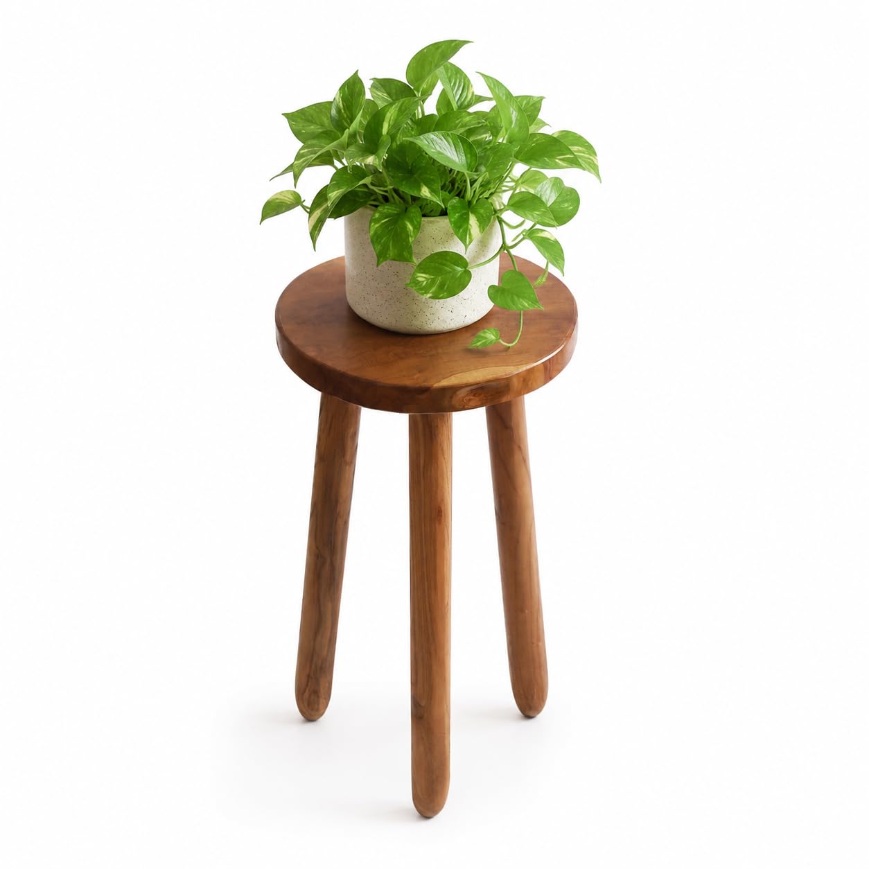 JOLLYMER front view showing compact teak stool and stable design benefit