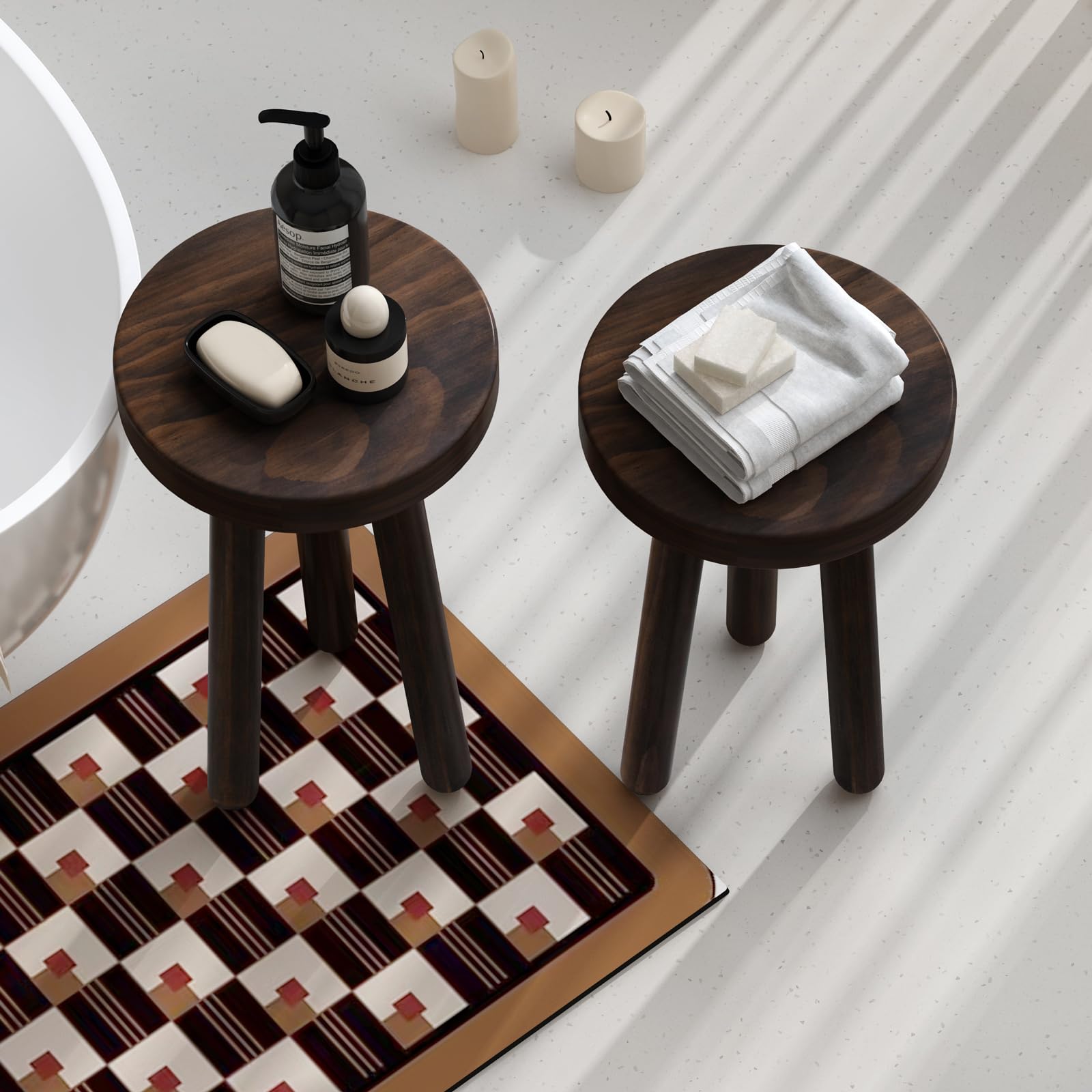 JOLLYMER beside sofa showing scale for small spaces and convenient side table use