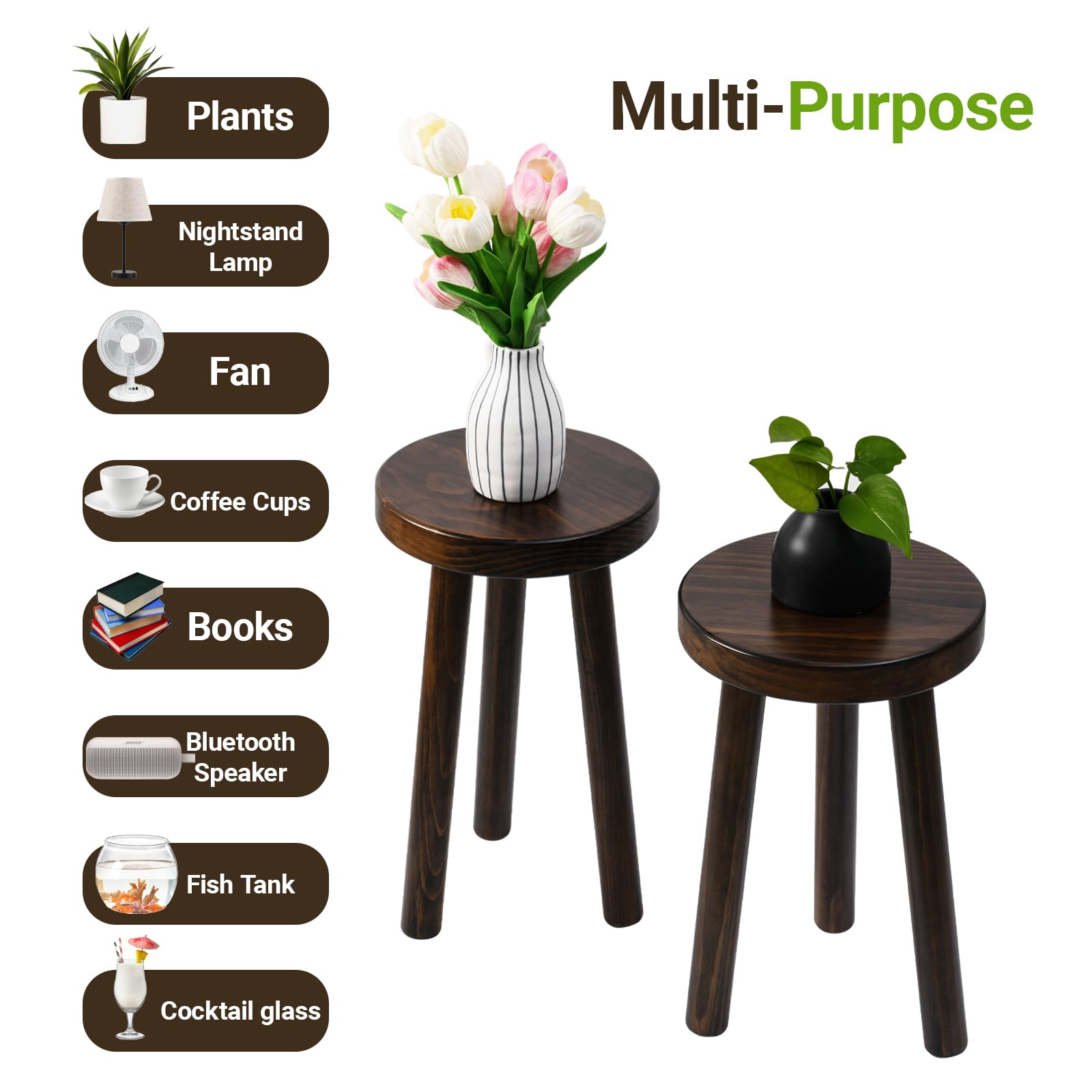 JOLLYMER stands styled with plants in living room providing layered visual interest