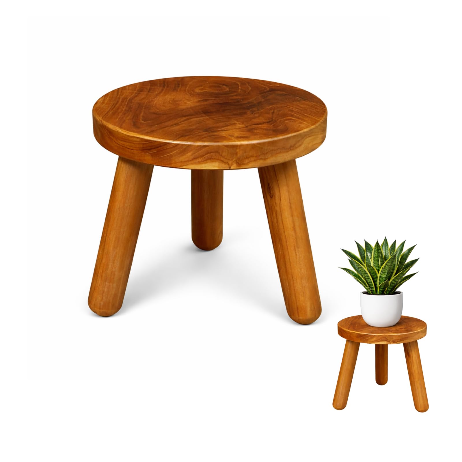 JOLLYMER front view of teak stool shows stable surface and warm tone