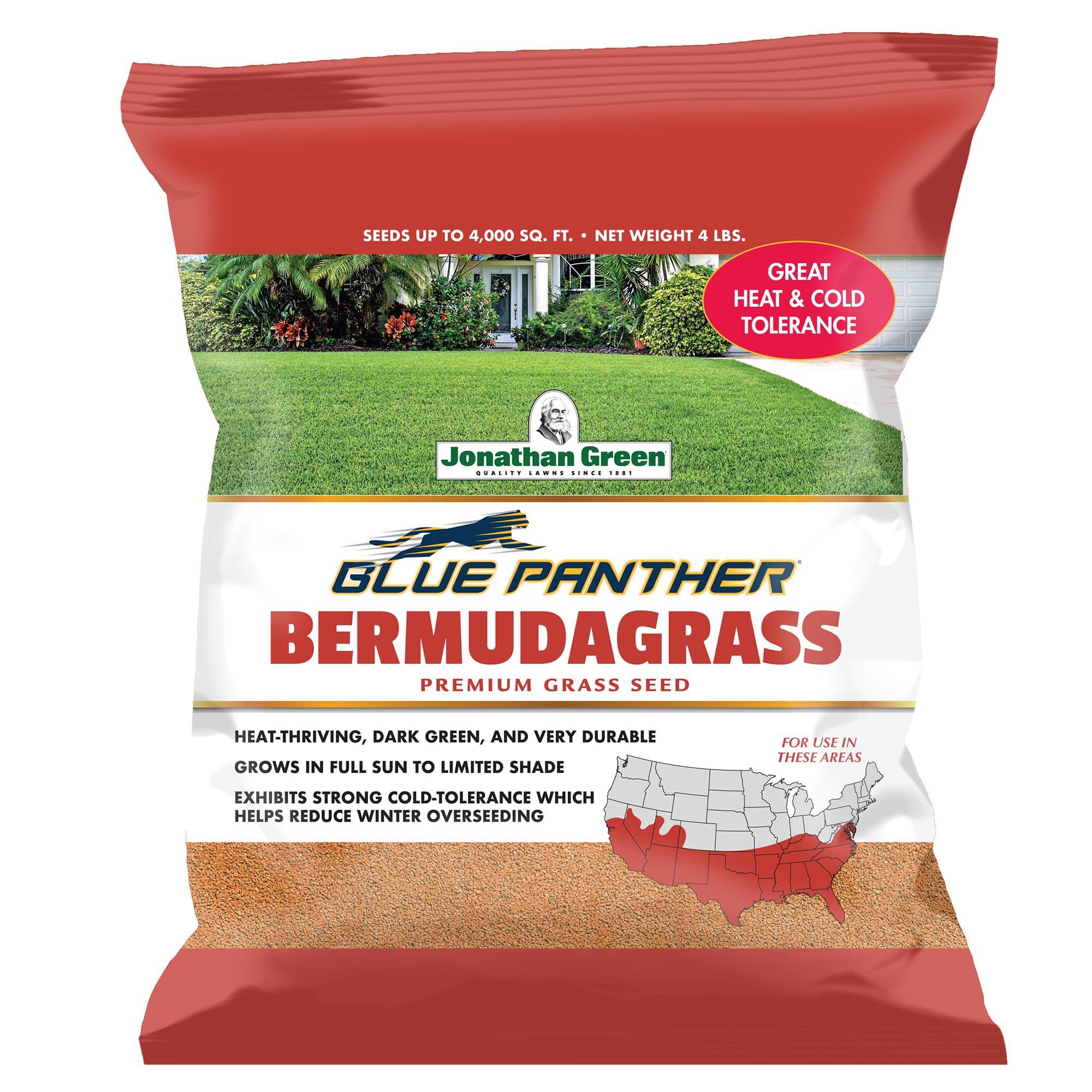 Jonathan Green front package showing durable 4 lb bag and coverage details