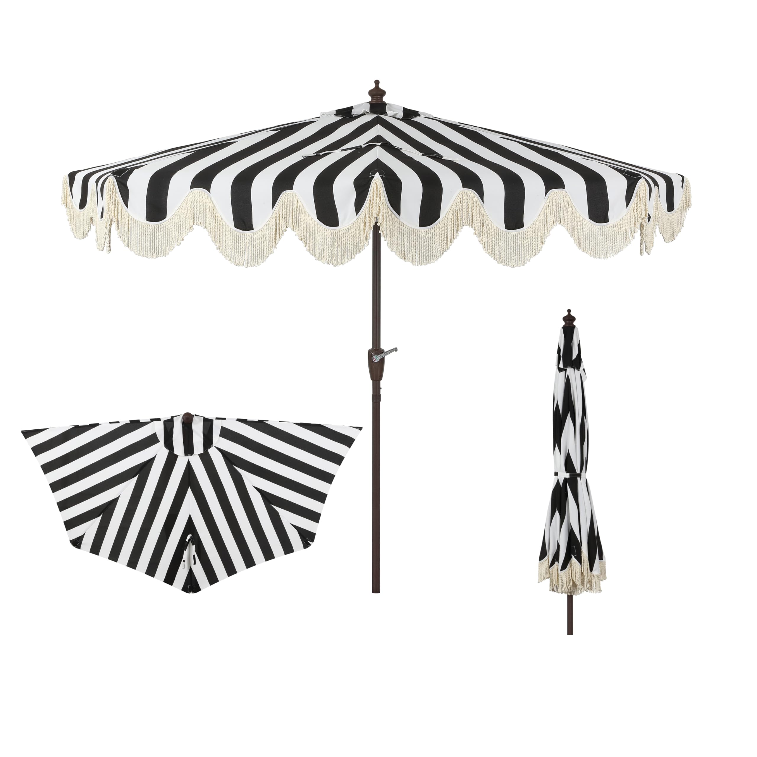JONATHAN Y front view of striped half umbrella showing elegant design and shade