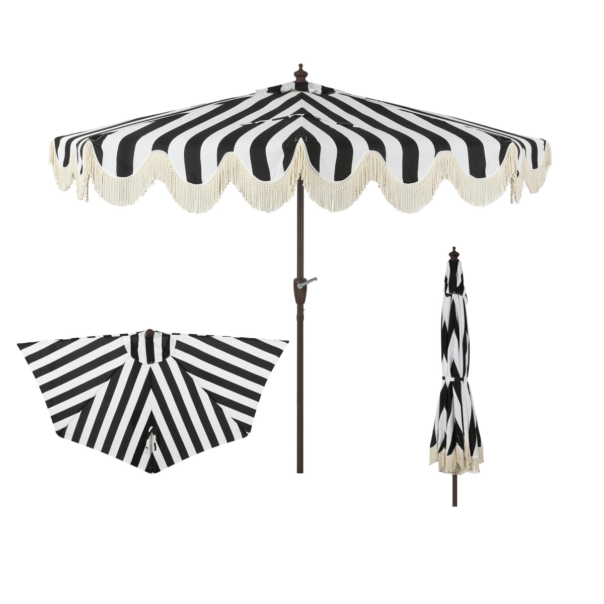 JONATHAN Y front view of striped half umbrella showing elegant design and shade