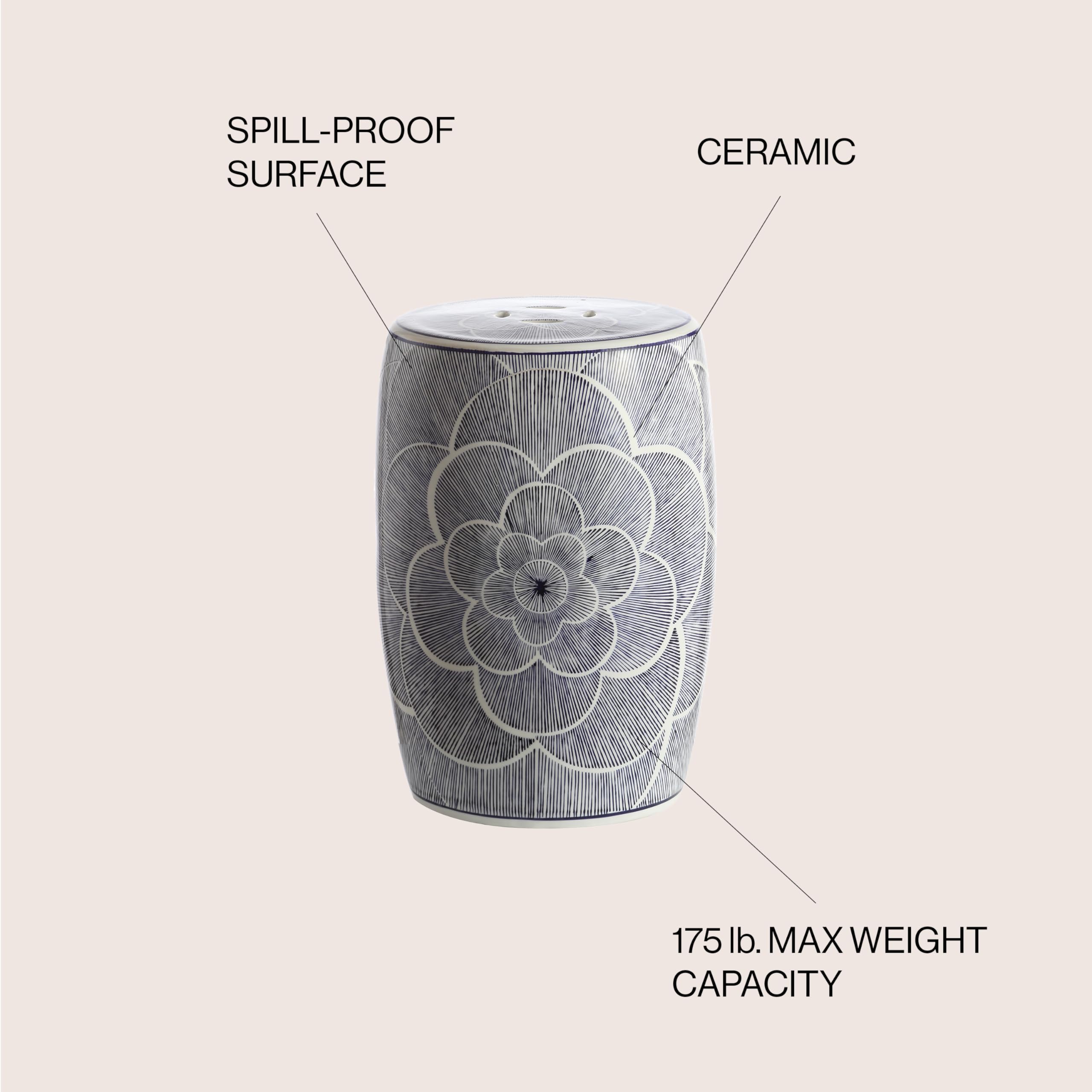 JONATHAN Y ceramic stool on covered patio demonstrating outdoor-ready design